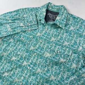 Wrangler Retro Shirt Men's Small Western Pearl Snap Blue Paisley Long Sleeve